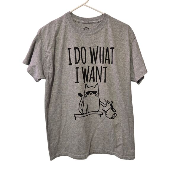 DOM Tops - DOM Sassy Cat I Do What I Want Knocking Over Coffee Tshirt Medium